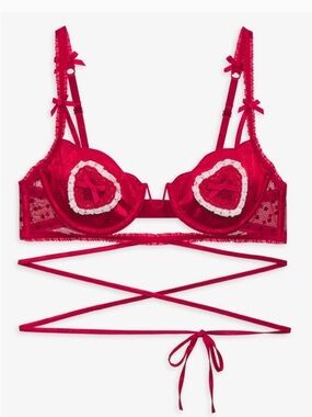 For Love And Lemons Red Lace Heart Appliqué Underwire Bra